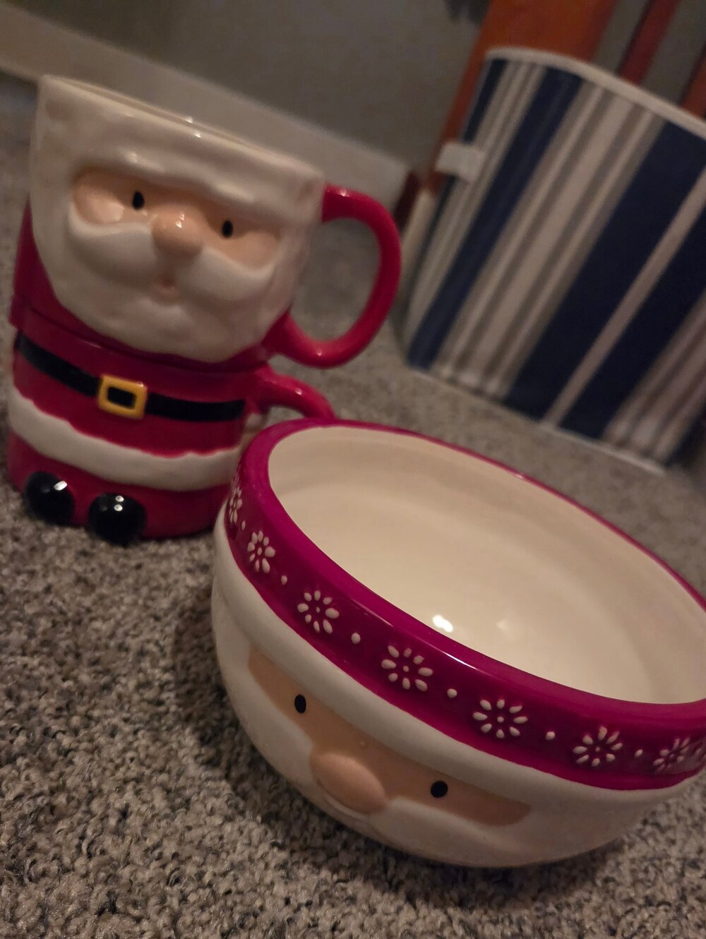 Santa Ceramic Mugs and Bowl Set - Red and White Christmas Holiday